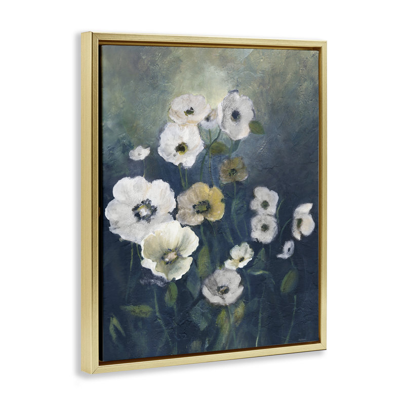 Coquelicots fleurs traditionnelles, Cadre flottant gris lustré, H 21 po x l 17 po