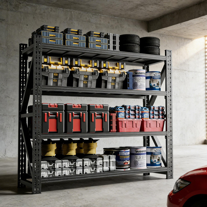 Étagères de garage robustes et réglables en métal, étagère de rangement industrielle en acier d'une capacité de 6 000 lb, H 75 po x l 79 po, noir