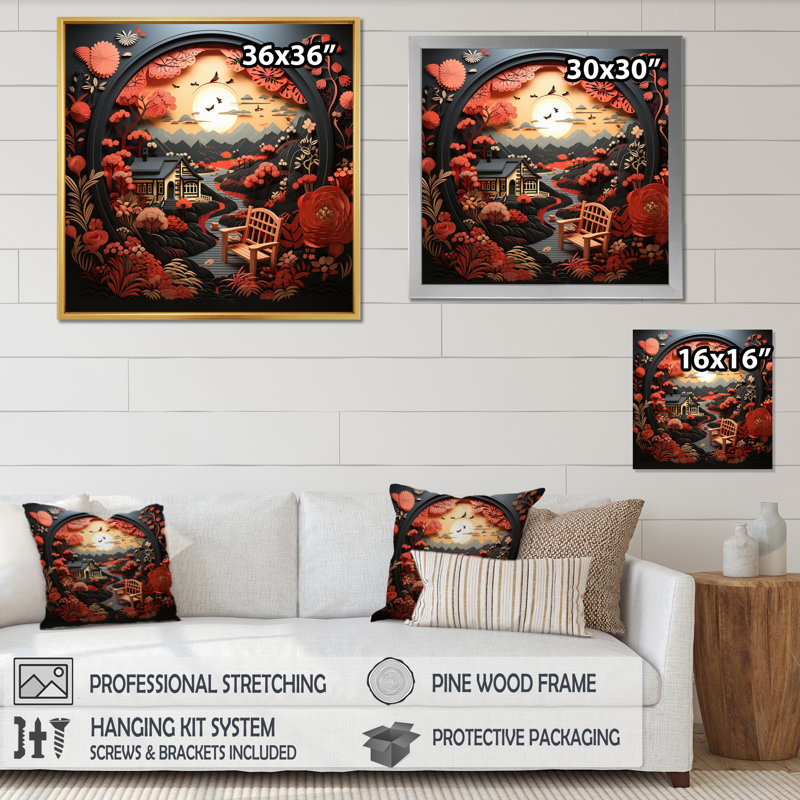 «Farmhouse Heartland Legacy Papercut I», reproductions d'art mural de ferme, H 24 po x l 24 po x P 1 po, Cadre flottant doré