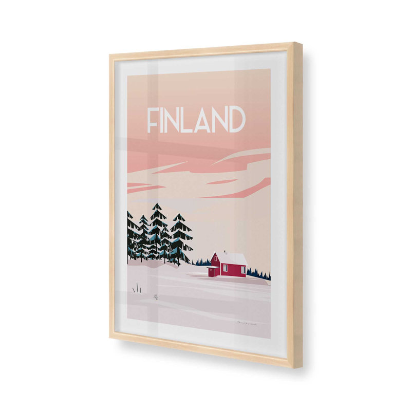 Affiche de voyage finlandaise dans un, Érable brut encadré, H 17 po x l 13 po