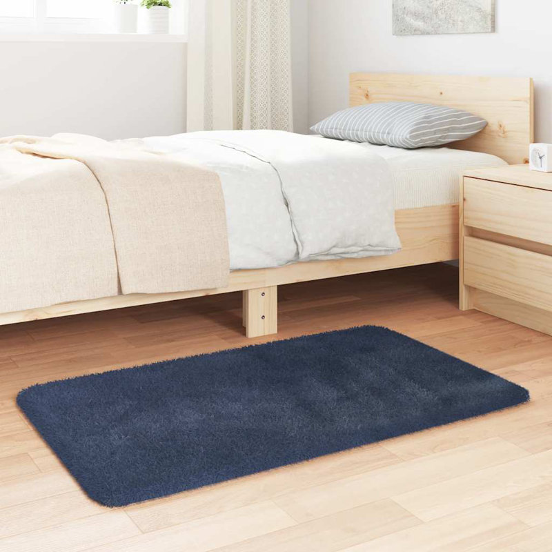 Shaggy Rug High Pile NAVARRA Navy Polyester, Rectangle 60 x 100cm