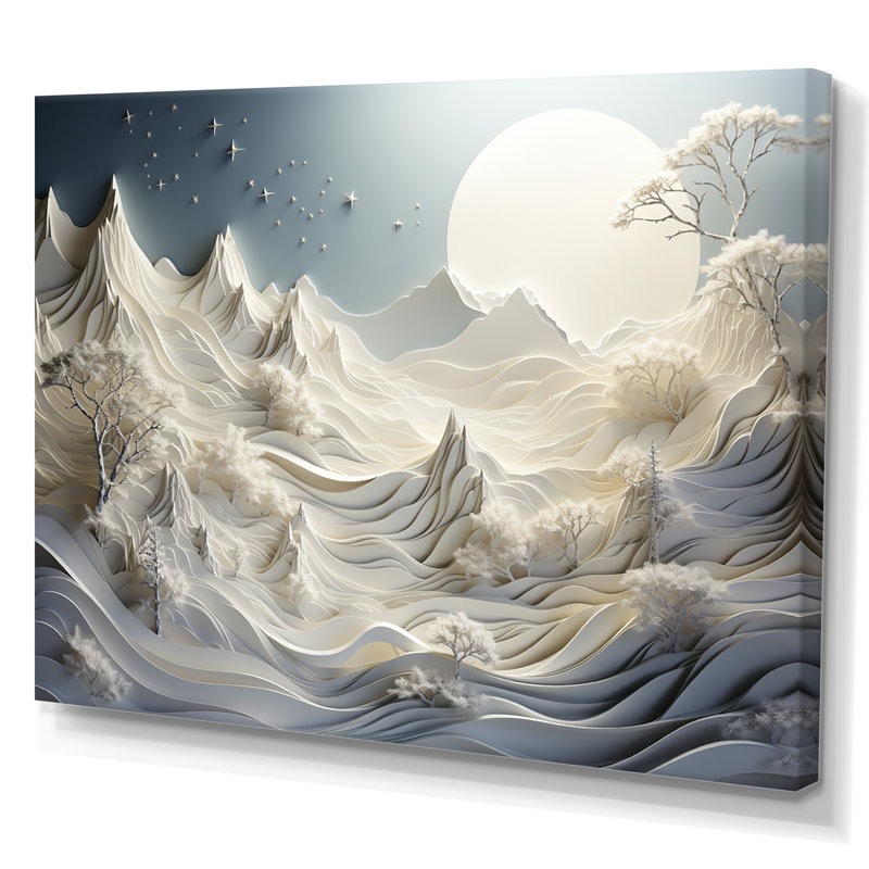 Abstrait Snowy Winter Mountains III - Art abstrait paysage mural, Toile tendue, H 34 po x l 44 po x P 1,5 po