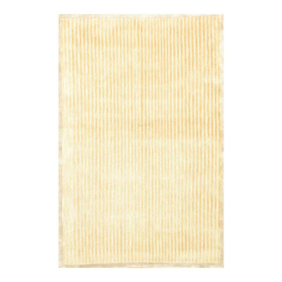 Tapis rayé ivoire en coton / laine / soie noué à la main 4 pi x 6 pi