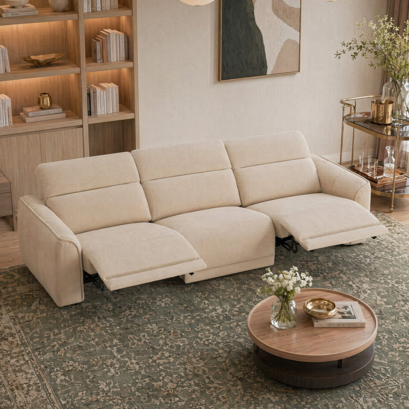 Canapé inclinable électrique 110,2 po Zero Wall avec appui-tête réglable et tissu chenille facile à nettoyer, Gruau