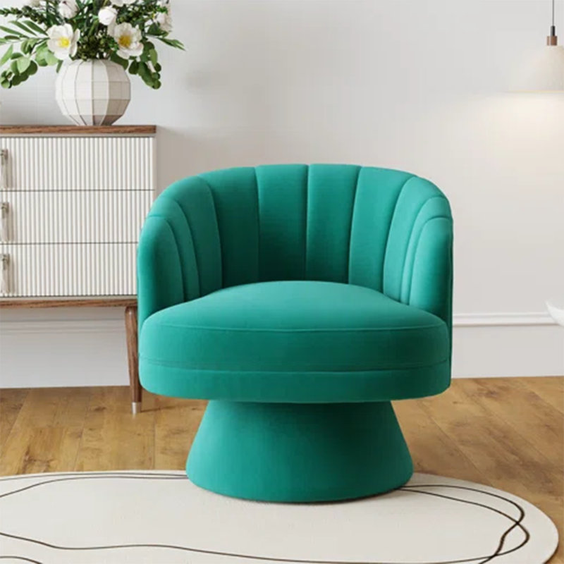 Fauteuil demi-tonneau pivotant en velours Murrow, Vert foncé