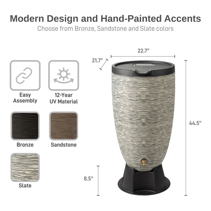 RTS Home Accents 50 Gallon Newport Rain Barrel with Removable Lid and Stand, Gray;Black