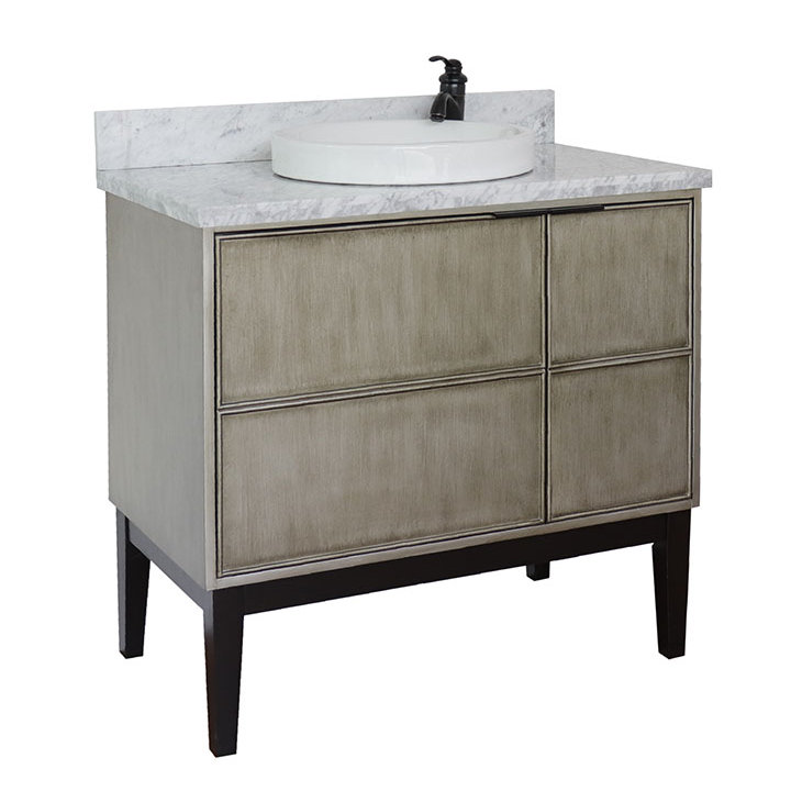 37'' Single Bathroom Vanity with Granite Top, White Carrara