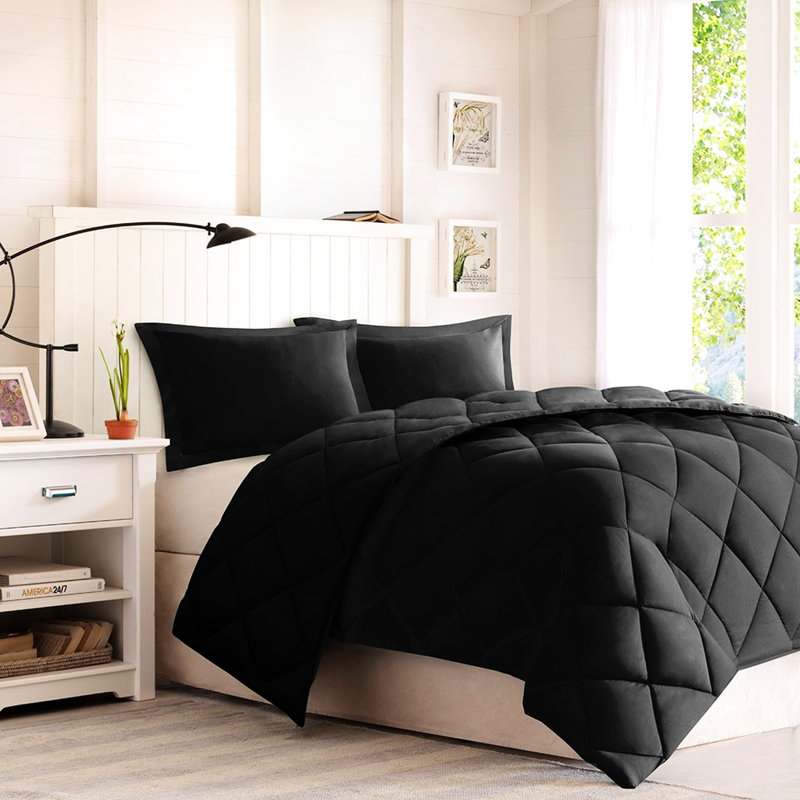 Édredon noir simple / simple TG avec qualité intérieure confortable et 3M, Édredon simple / simple TG + 2 taies décoratives