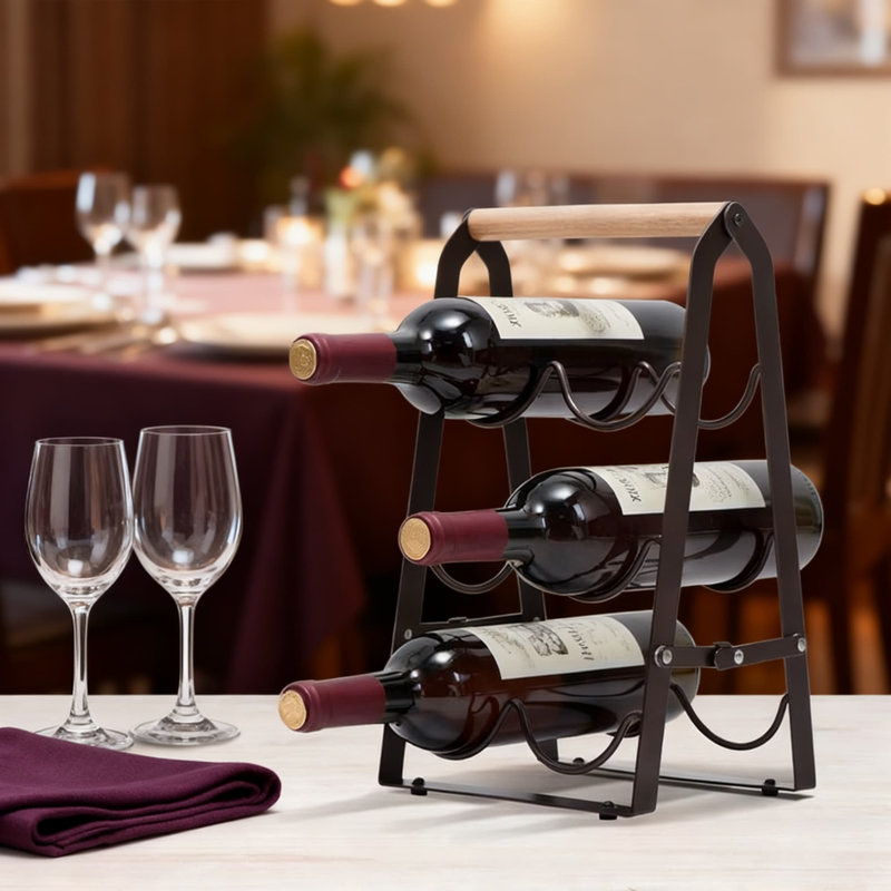 6 Bottle Wine Rack Countertop Storage Shelf, 3-Tier Metal Bottle Holder Stand For Kitchen Cabinet, Bar Tabletop, Pantry And Wine Cellar Organization