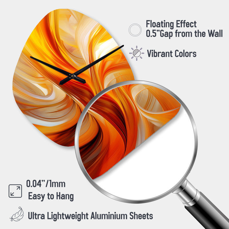 Horloge murale orange abstraite et chaleureuse, design fractal VII - forme unique de fractales, horloge murale moderne, Petit