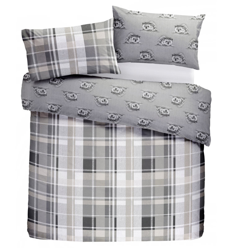 Plaid Duvet Cover Set with Pillowcases, Super King - 2 Standard Pillowcases, Grey