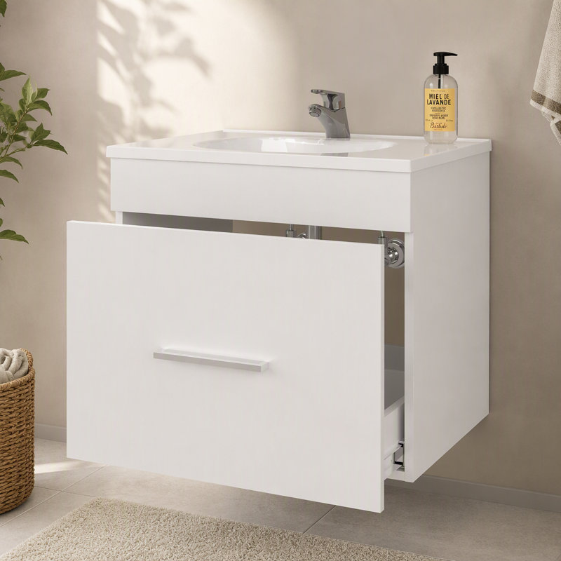 Ensemble de meuble-lavabo flottant 1 tiroir avec lavabo blanc