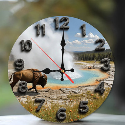 Yellowstone Bison Geyser Wall Clock
