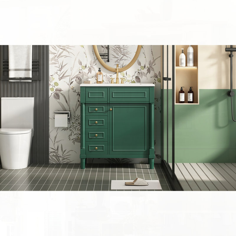 Meuble-lavabo autoportant avec lavabo avec porte à fermeture en douceur et tiroirs