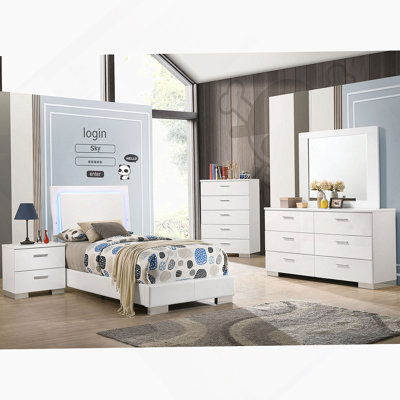 White High Gloss 4-Piece Twin Bedroom Set