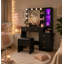 Bureau de coiffeuse avec miroir et lumières, coiffeuse de maquillage avec 5 tiroirs et organisateur de bijoux caché-2001955780