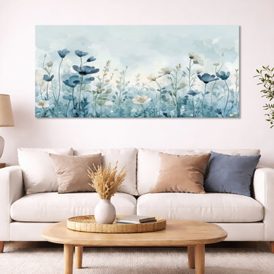 «Dusty Blue Floral Meadow I», impression d'art mural paysage bleu