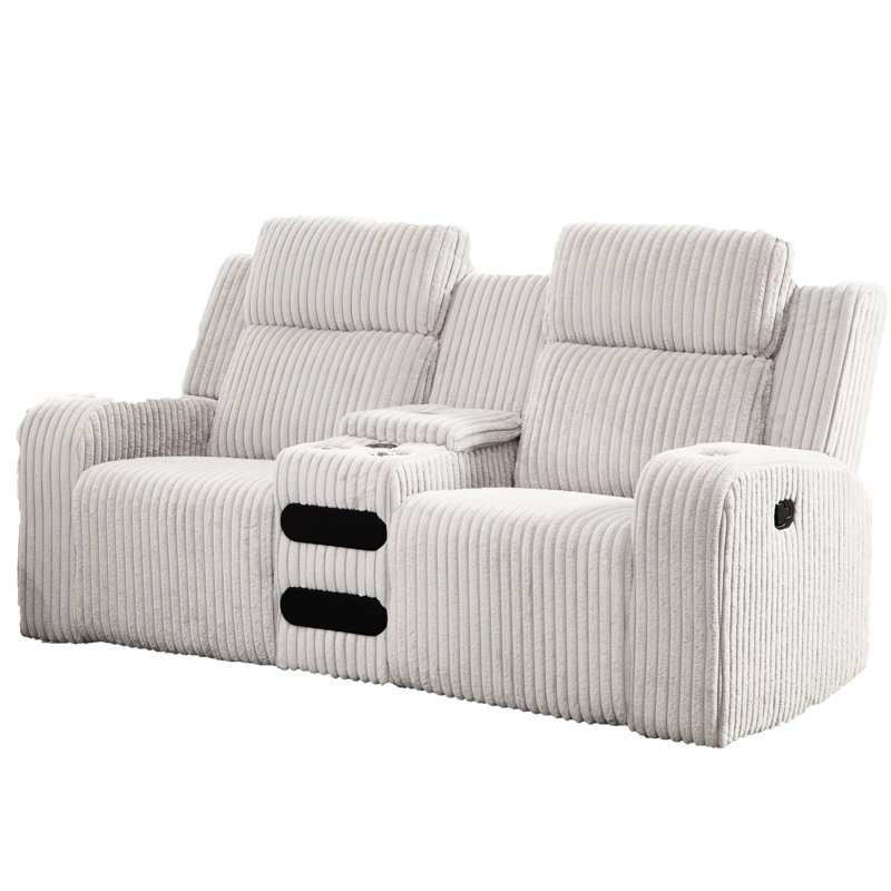 2 fauteuils inclinables manuels en velours côtelé, avec chargeur sans fil, haut-parleur intégré et rembourrage moelleux pour un confort optimal dans votre salon.