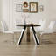  Table de salle à manger ronde avec 4 chaises blanches, pieds en acier inoxydable et plateau en pierre frittée noire-184163999-184163985-184163984