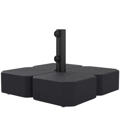 Pied de parasol noir remplissable avec roulettes verrouillables, support en PEHD remplissable d'eau ou de sable, compatible avec les mâts de 3,8 cm et 4,8 cm de diamètre, pour parasols d'extérieur jusqu'à 4 m de hauteur.
