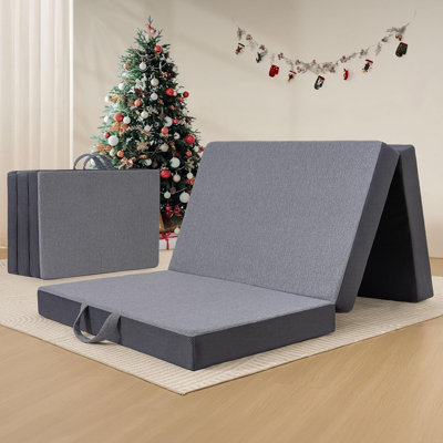 Tri-Fold matelas en mousse à mémoire de forme, matelas de futon pliable dans une boîte de soutien supplémentaire, matelas escamotable pliable portable avec housse lavable amovible