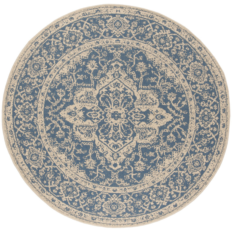 Danya Blue/Cream Indoor/Outdoor Area Rug, Round 6'7"