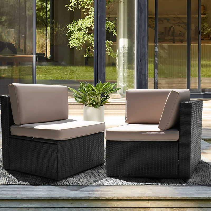 53.1'' Wide Wicker Patio Sofa with Cushions, Beige