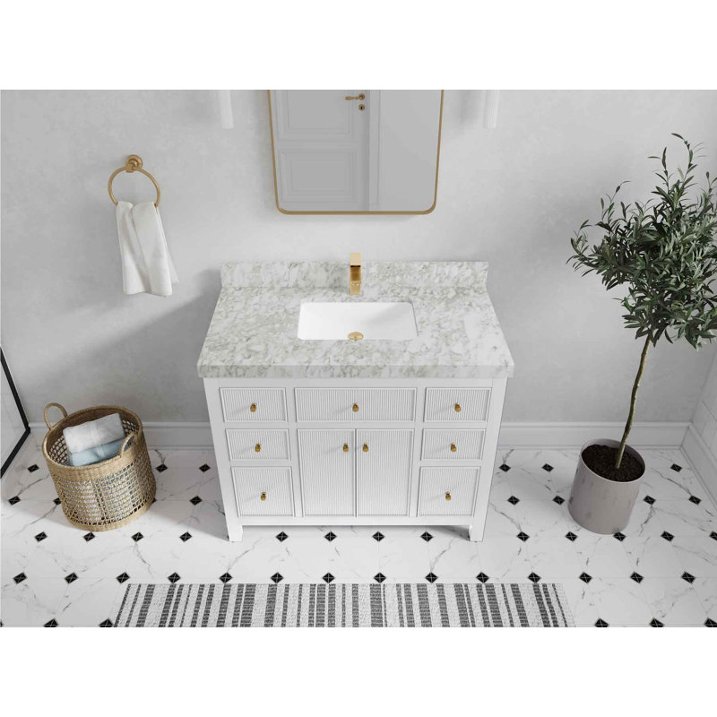 42'' Single Bathroom Vanity with Quartz Top, Carrara Marble