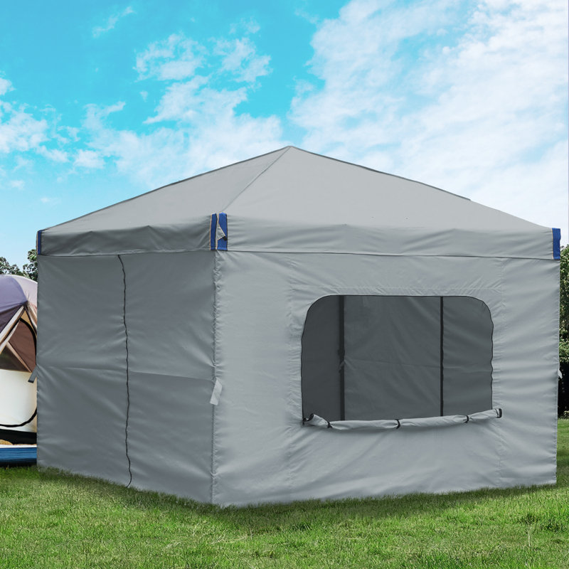 Iron Pop-up Canopy with Removable Window Sidewalls and Roller Bag, 12 Ft. W x 12 Ft. D, Grey
