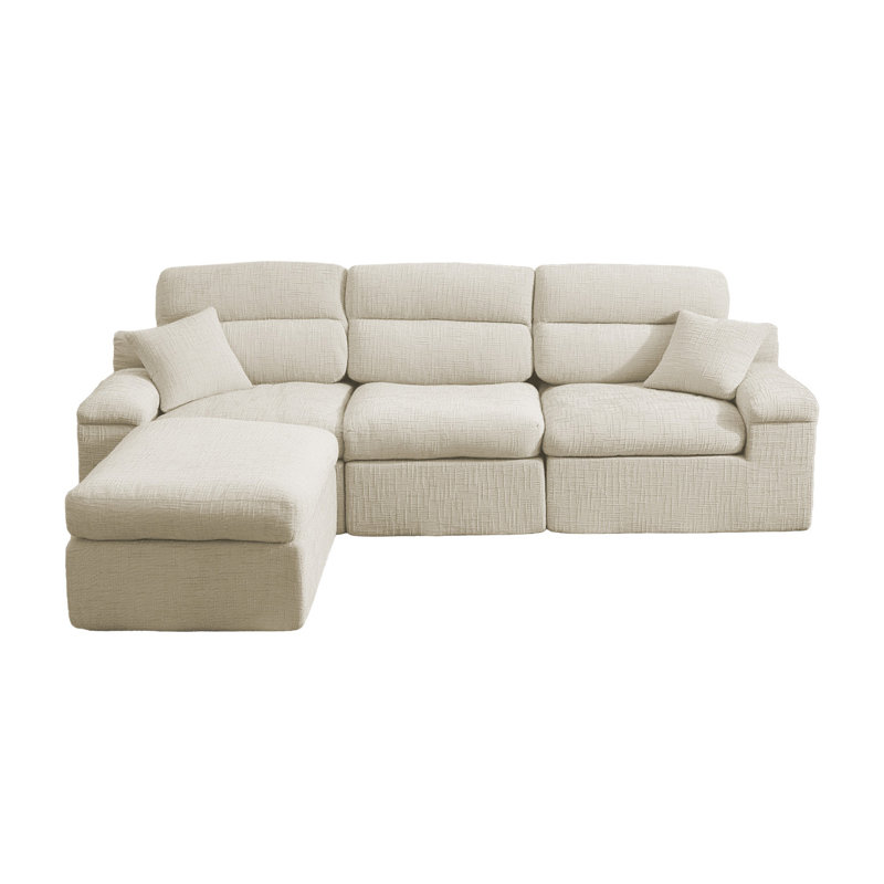 Canapé d'angle avec dossier haut, canapé en L avec chenille flammée, coussin en éponge haute densité compressé, canapé sans assemblage peu encombrant pour salon, appartement (verdâtre)