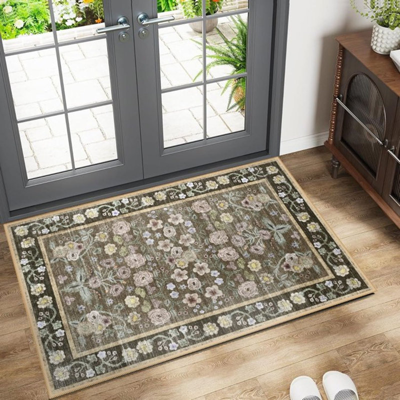 Large Oriental Floral Living Room Rug Washable Bedroom Rug Non-Slip Colorful Vintage Accent Floor Carpet For Home Decor