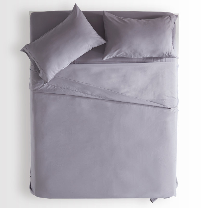Microfiber Percale Sheet Set, Queen Sheet Set + Fitted Sheet + 2 Pillowcases, Gull Gray
