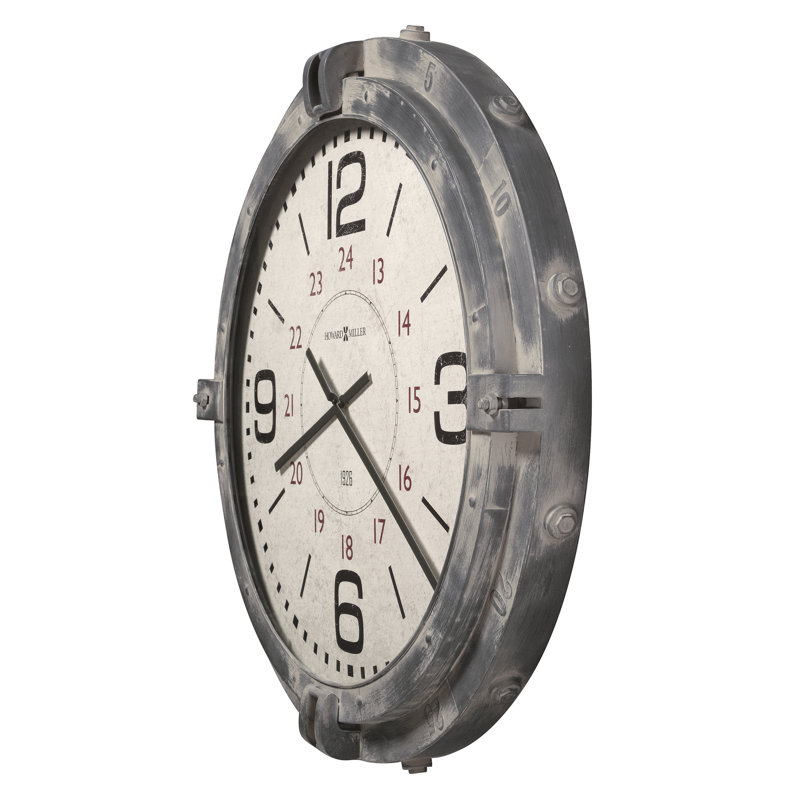 Seven Seas Modern & Contemporary Oversized Wall Clock, Metal Case with Nautical Faux Detailing and Roman Numeral Dial