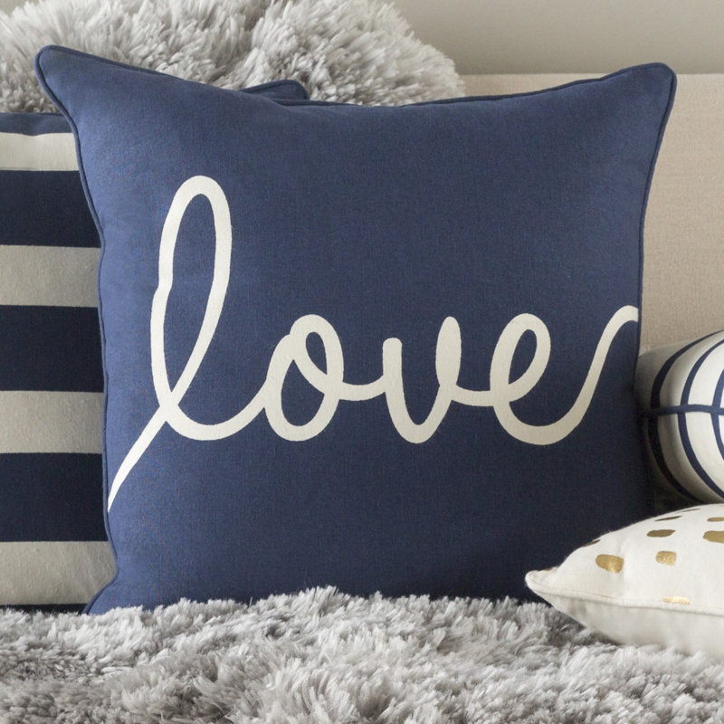 Manylath Square Cotton Pillow Cover, Navy/White