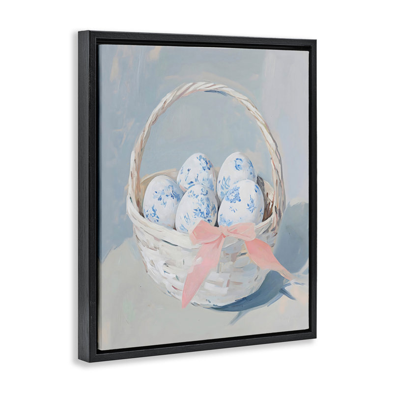 Cadre flottant bleu avec panier à œufs, design par Arlington Prints, H 31 po x l 25 po, Cadre flottant noir de jais