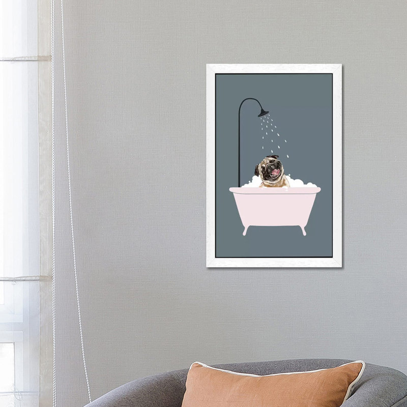 Laughing Pug Enjoying Bubble Bath by Big Nose Work - Single Picture Frame Print on Canvas, 101.6 cm H x 66.04 cm W