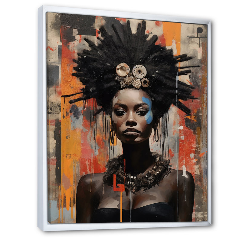 Urban Urban Tribal Queen - imprimé africain, H 32 po x l 16 po x P 1 po, Cadre flottant blanc
