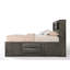 Grand lit en chêne gris avec 8 rangements - Panneau de particules, sans sommier, rangement en bois, bois d'hévéa, tête de lit rectangulaire
