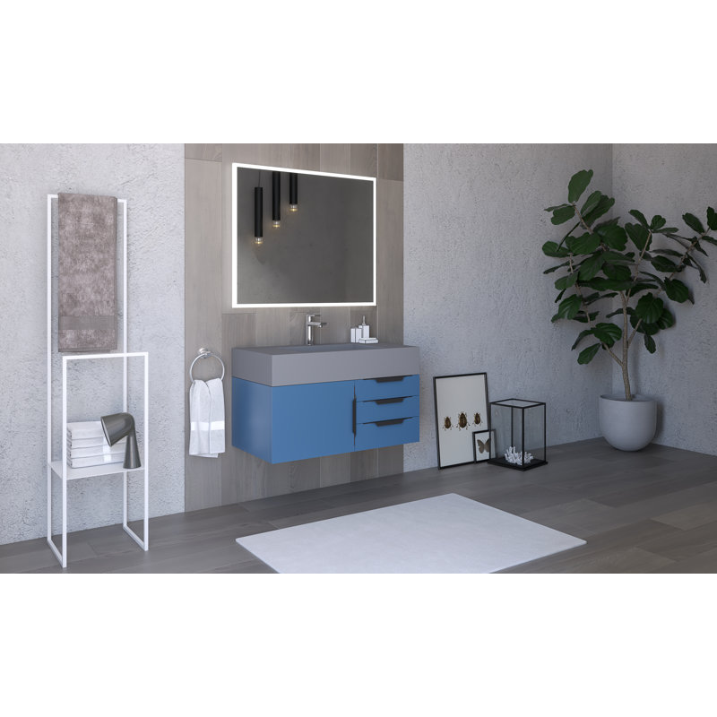 Modern 36" Wall-Mounted Single Bathroom Vanity Set with Mirror, Black, Gray, Black