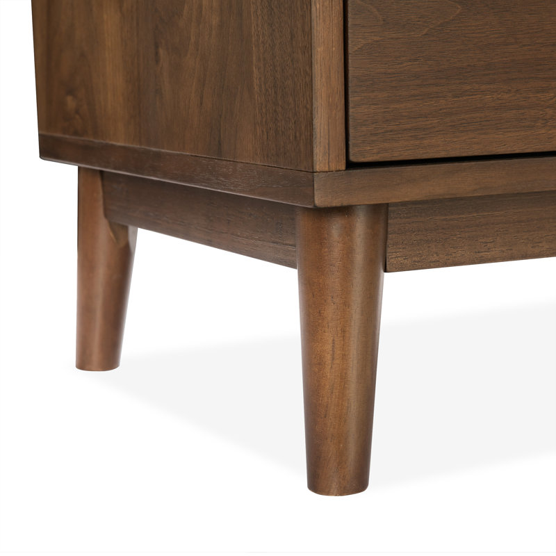 Table de chevet 2 tiroirs avec base en bois massif, Brun