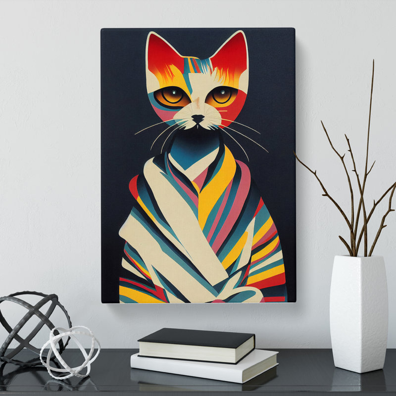 Cat Mid Century - Wrapped Canvas, 76cm H x 50cm W x 3cm D