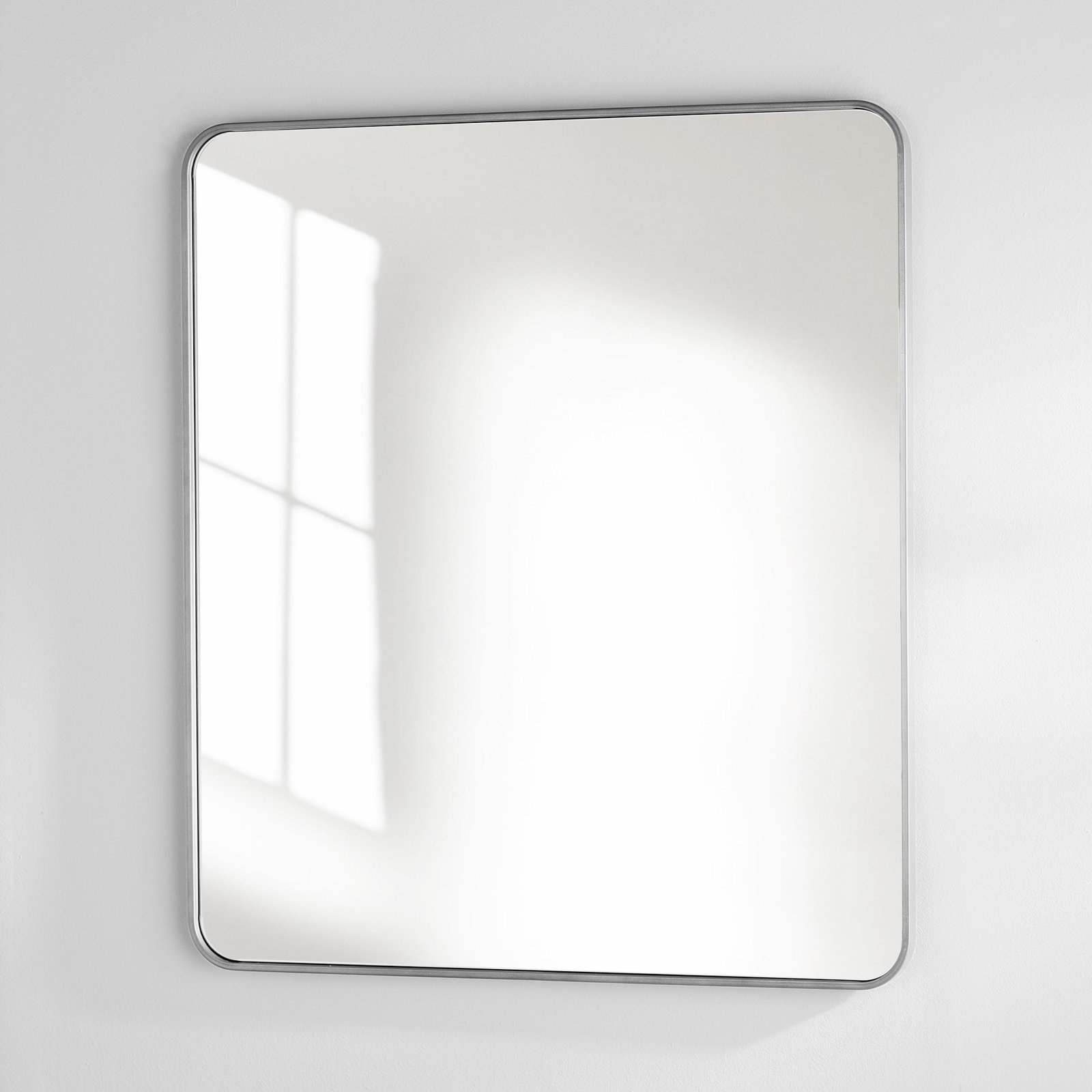 Sabine Metal Rounded Rectangle Wall Mirror, 40" x 36", Silver