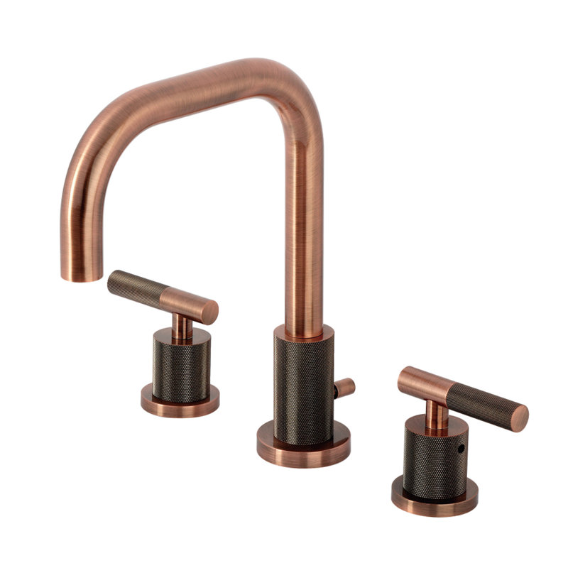 Kingston Brass Convergent Two-Handle 3-Hole Deck Mount Widespread Bathroom Faucet with Knurled Handle and Brass Pop-Up Drain