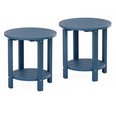 16 Inch Round Outdoor Side Table Adirondack Plastic/Resin Patio Side Table Weather Resistant End Table with Storage Shelf （Set of 2）