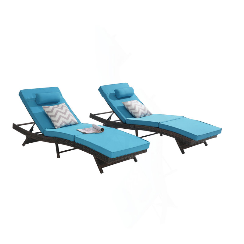 Outdoor Wicker Long Reclining Chair Set Of 2 , Wicker Reclining Lounge Chair Lawn Sunbathing Chairs Recliner Up To 150°  Beach Poolside Garden