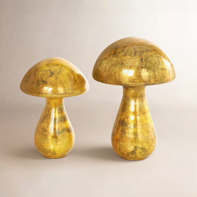 2-Piece Glass Mushroom Sculpture