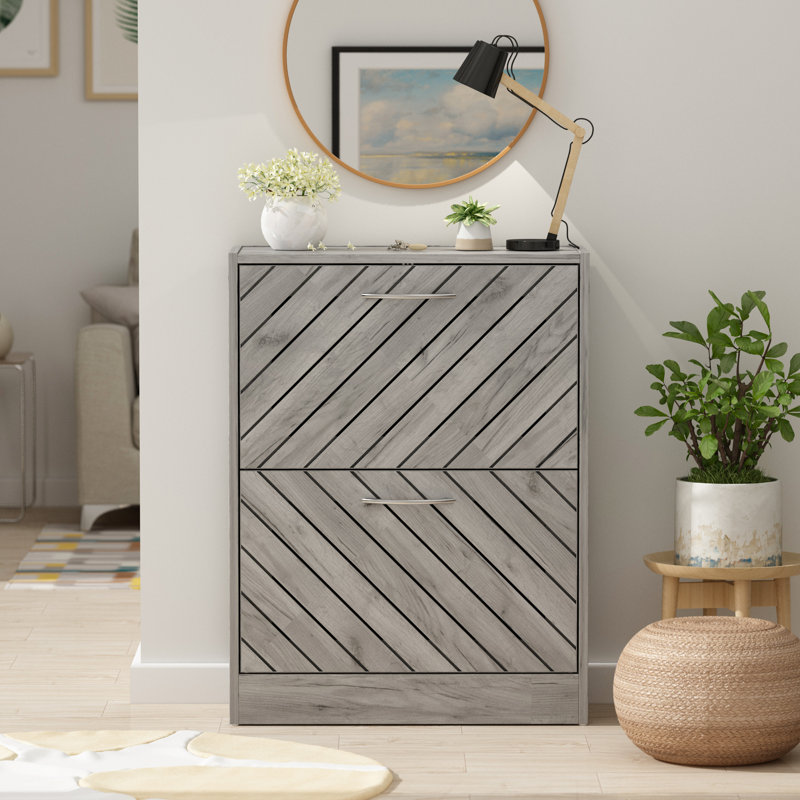 12 Pair Shoe Storage Cabinet, Light Grey