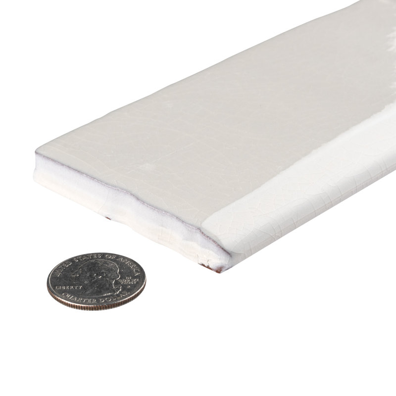 Antic Craquelle 6" x 3" Glossy Ceramic Bullnose Tile Trim in White, Gris claro