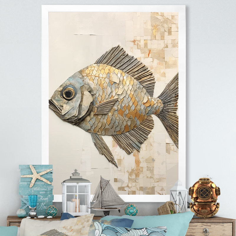 Fish Harmony I - impressions sur toile, H 44 po x l 34 po x P 1,5 po, Cadre simple blanc