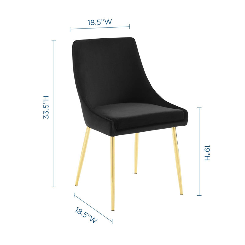Gold Black Velvet Upholstered Side Chair with Metal Legs